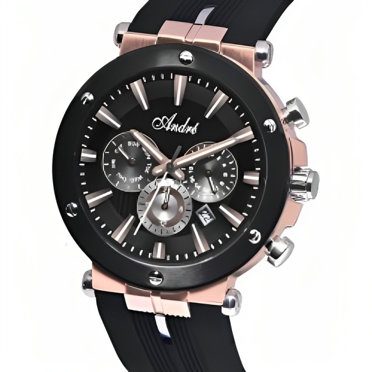 Reloj Caballero Deportivo Andre Manilla Silicona Color Dorado/Negro